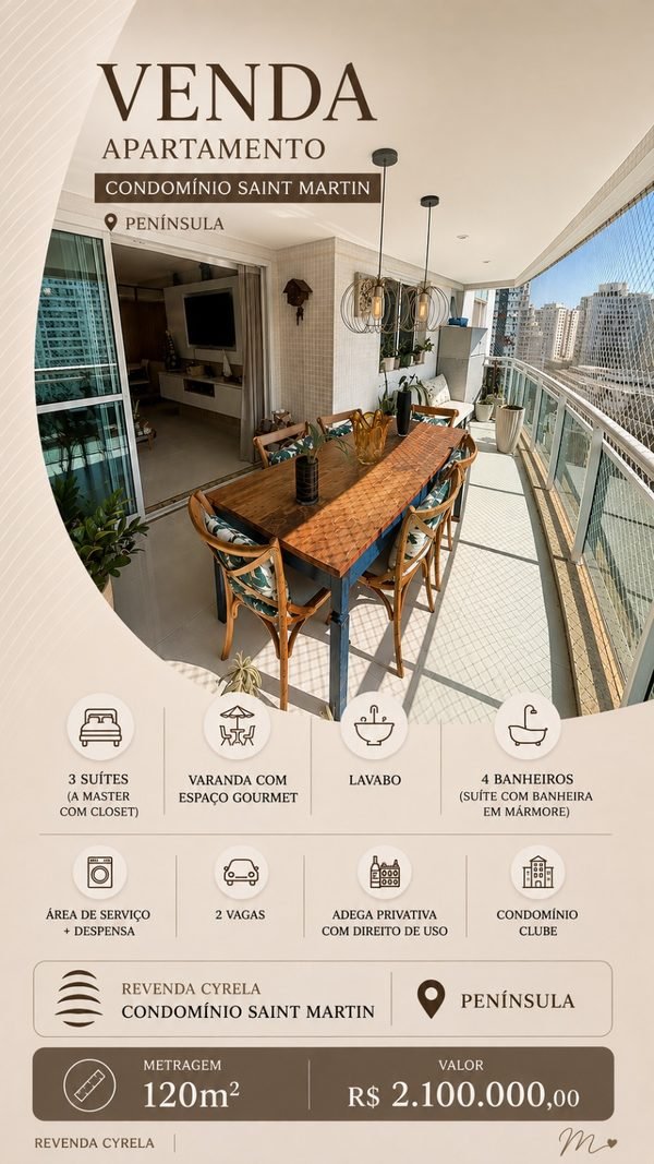 Saint Martin em Península, Barra da Tijuca, 120 m², 3 suítes, R$ 2.100.000 — revenda Cyrela
