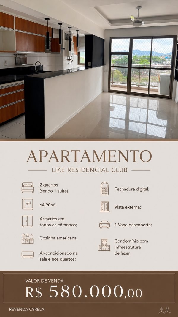 Like Residencial Club, 64,90 m², 2 quartos, R$ 580.000 — revenda Cyrela
